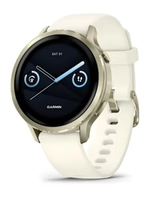 Relógio Garmin Venu 4 Ouro Lunar com Pulseira de Silicone marfim 41MM