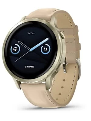 Relógio Garmin Venu 4 Ouro Lunar com pulseira de silicone marfim + pulseira de couro areia 41MM